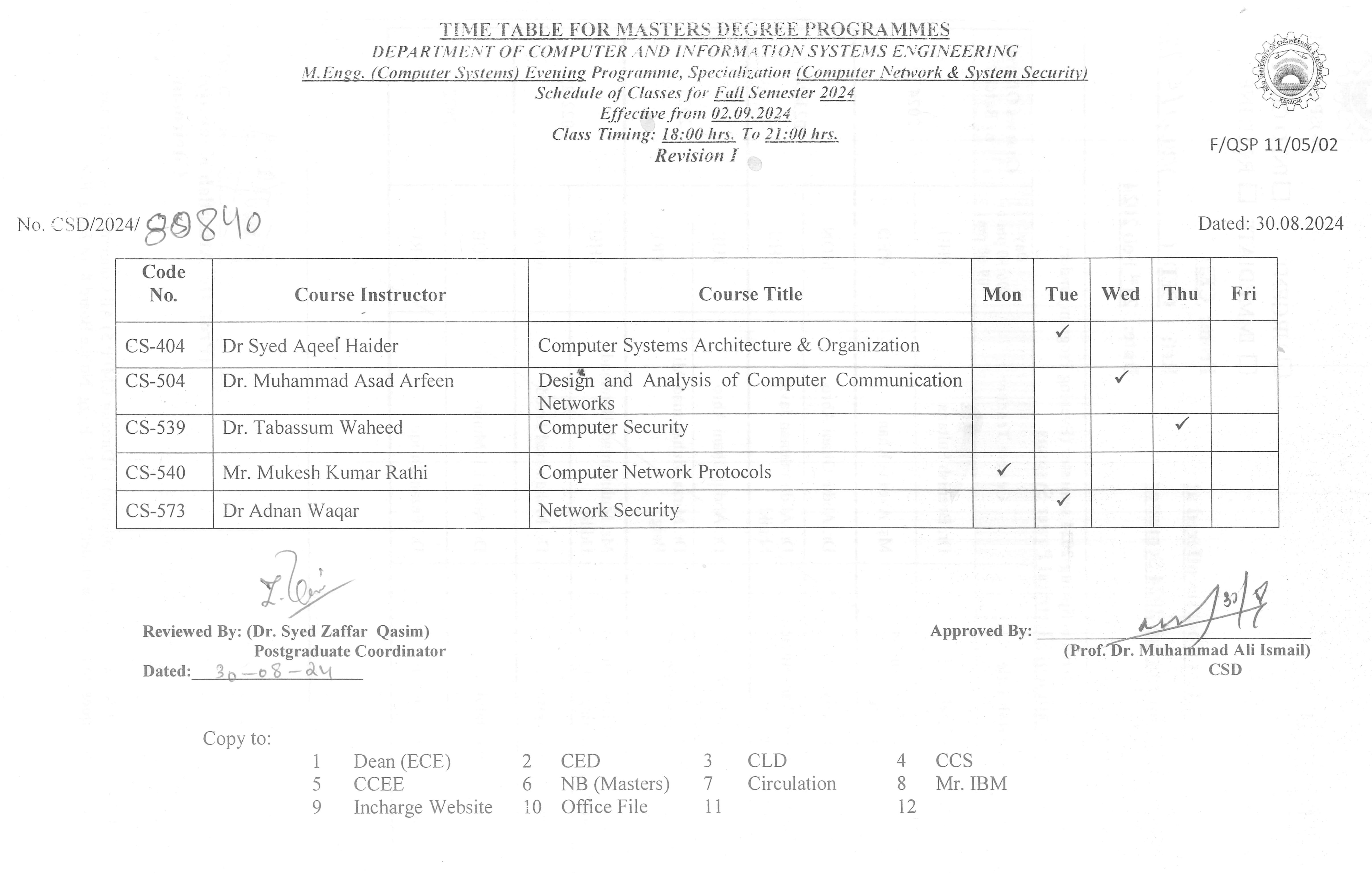 MEngg CS Class Schedule Revision 1